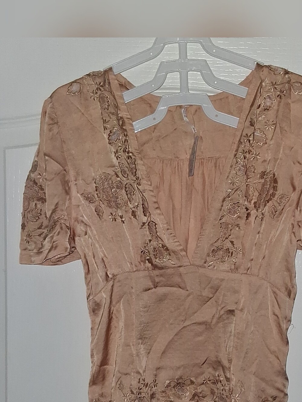 Free People Dusky Pink Embroidered V-Neck Blouse